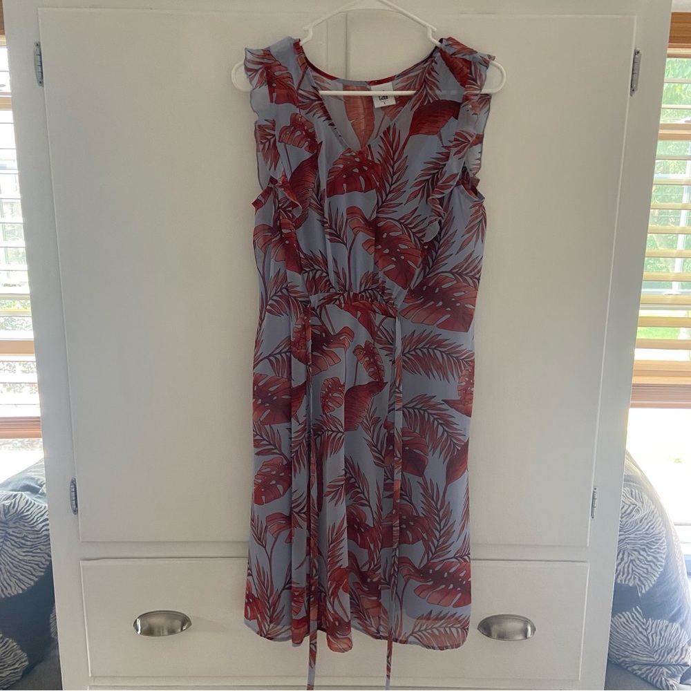 CAbi Red and Gray Floral Midi Dress